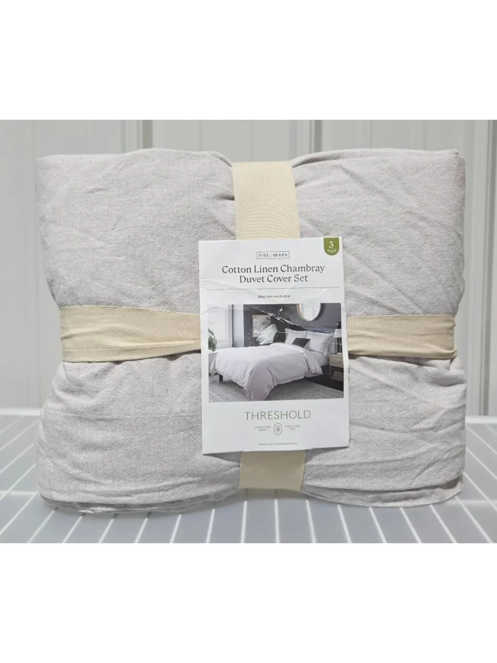 Threshold Queen Light Gray Duvet Cover Cotton & Linen Chambray Fabric COVER ONLY